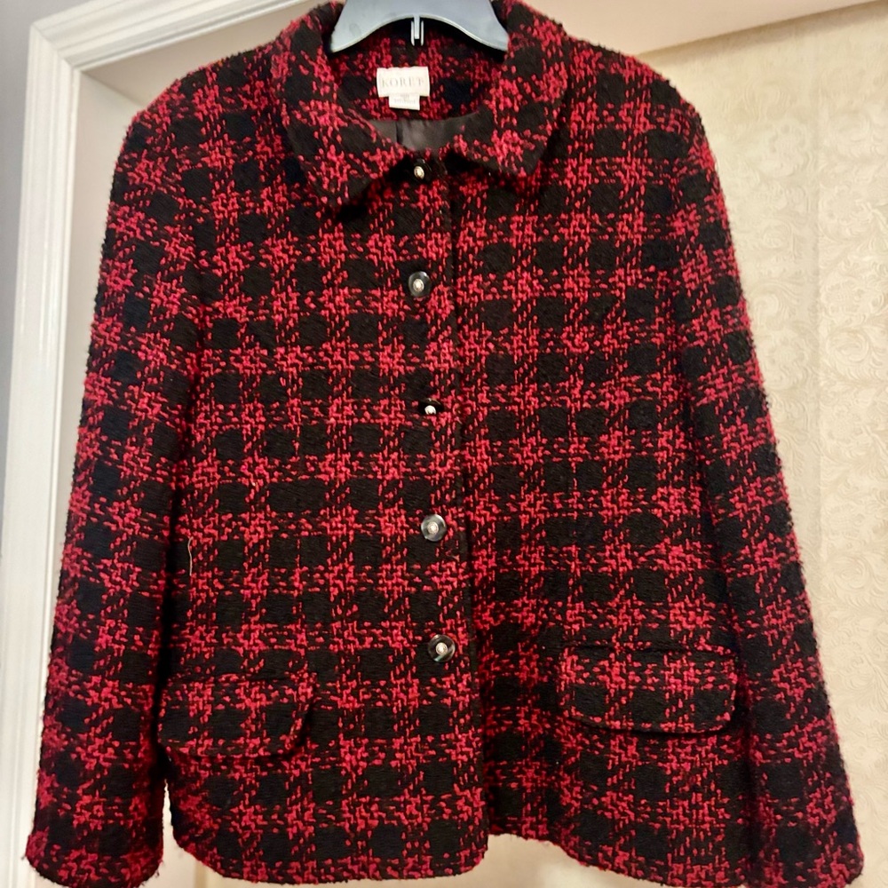 Women's Red and Black Tweed Jacket
